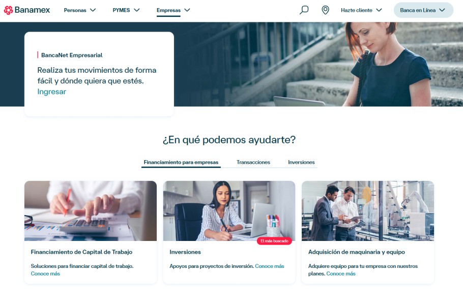 Ejemplo de plataforma de banca empresarial en Mexico